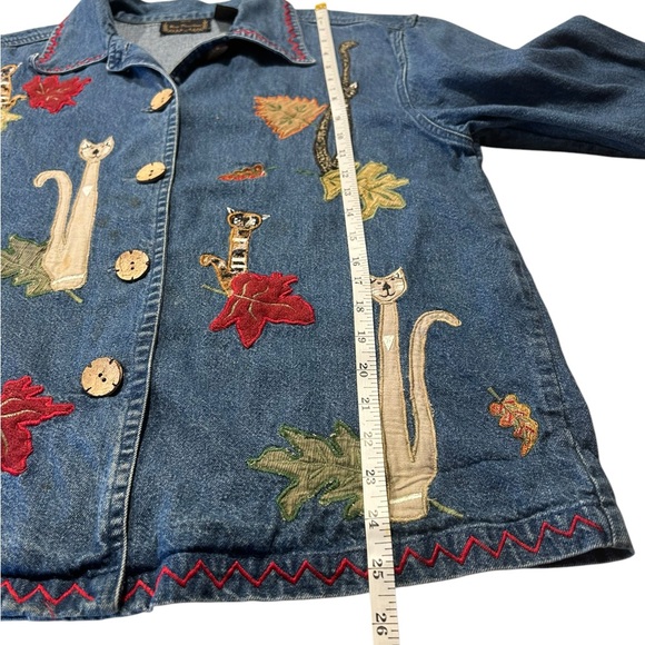 New Directions Denim Jacket with Cat and Leaf Embroidery - Picture 9 of 11